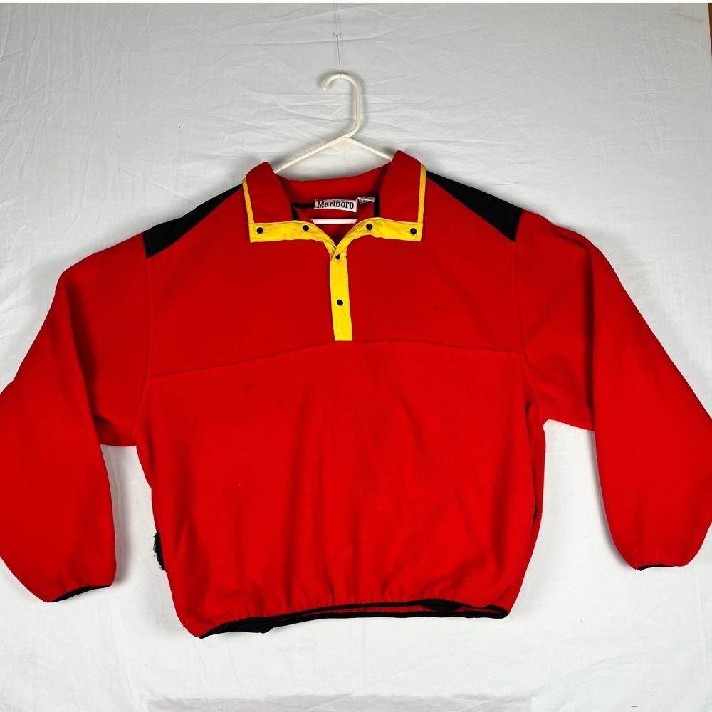 Marlboro Fleece Pullover Mens Large Red Good Vintage Adventure Team 90s Snap